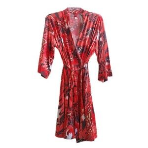 NWT Ladies Josie By Natori Red Butterfly Wrap Kimono 3/4 Sleeve Robe Size M
